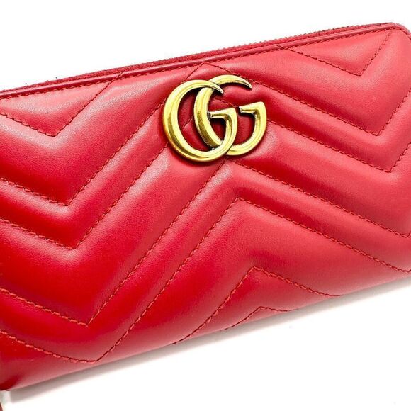 Gucci Red Chevron GG Marmont XL Zippy Long Wallet - Picture 7 of 8
